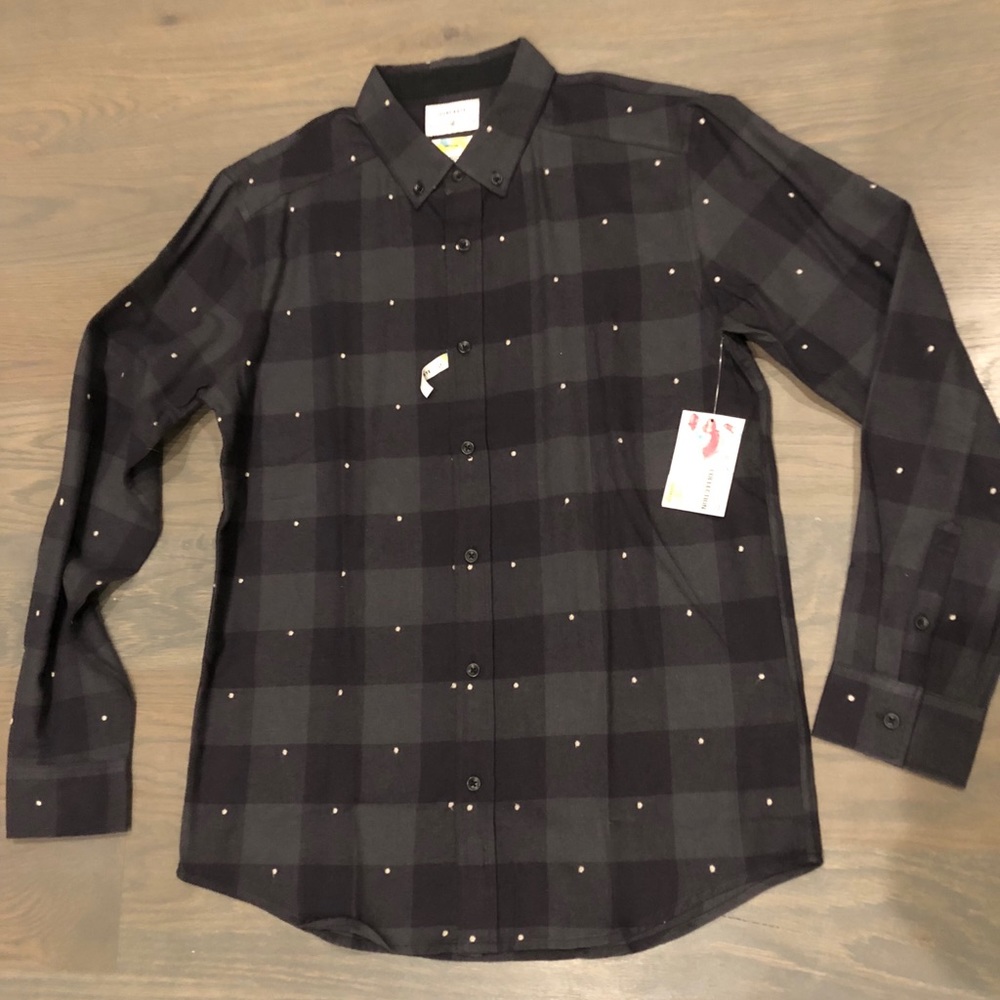 ourCASTE Grant button down checkered shirt in navy